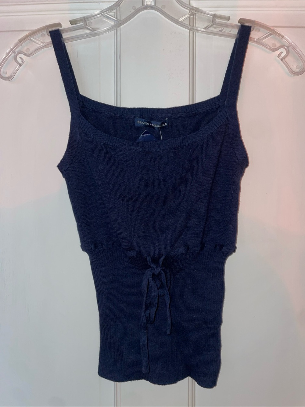 Brandy Melville Navy Cotton Knit Tie Front Tank Top One Size NWT